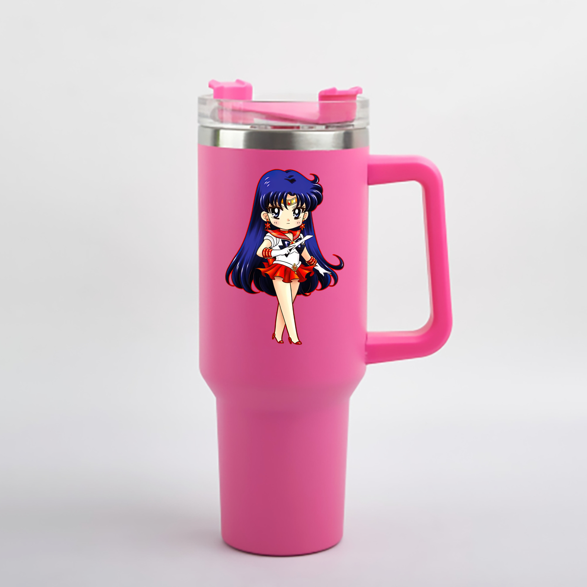 （画像用） 美少女戦士セーラームーン 火野レイ ひの レイ Sailor Moon Hino Rei （セーラーマーズ,Sailor Mars） 1200mL車用タンブラー - クリスタルステッカー（プラスチックストロー付き）